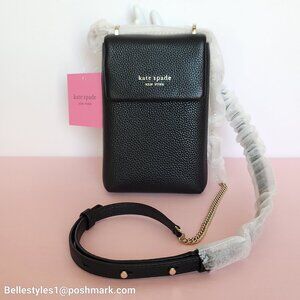 KATE SPADE Bradley North/South Pebbled Leather Phone Crossbody- Black color 🎈⭐